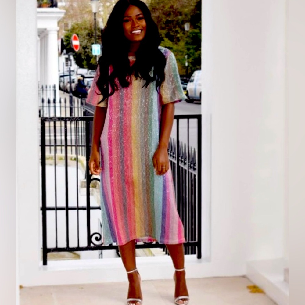SOLD:Zara Rainbow Sequin Striped Midi Dress, SoldOut BloggerFAV, PRISTINE